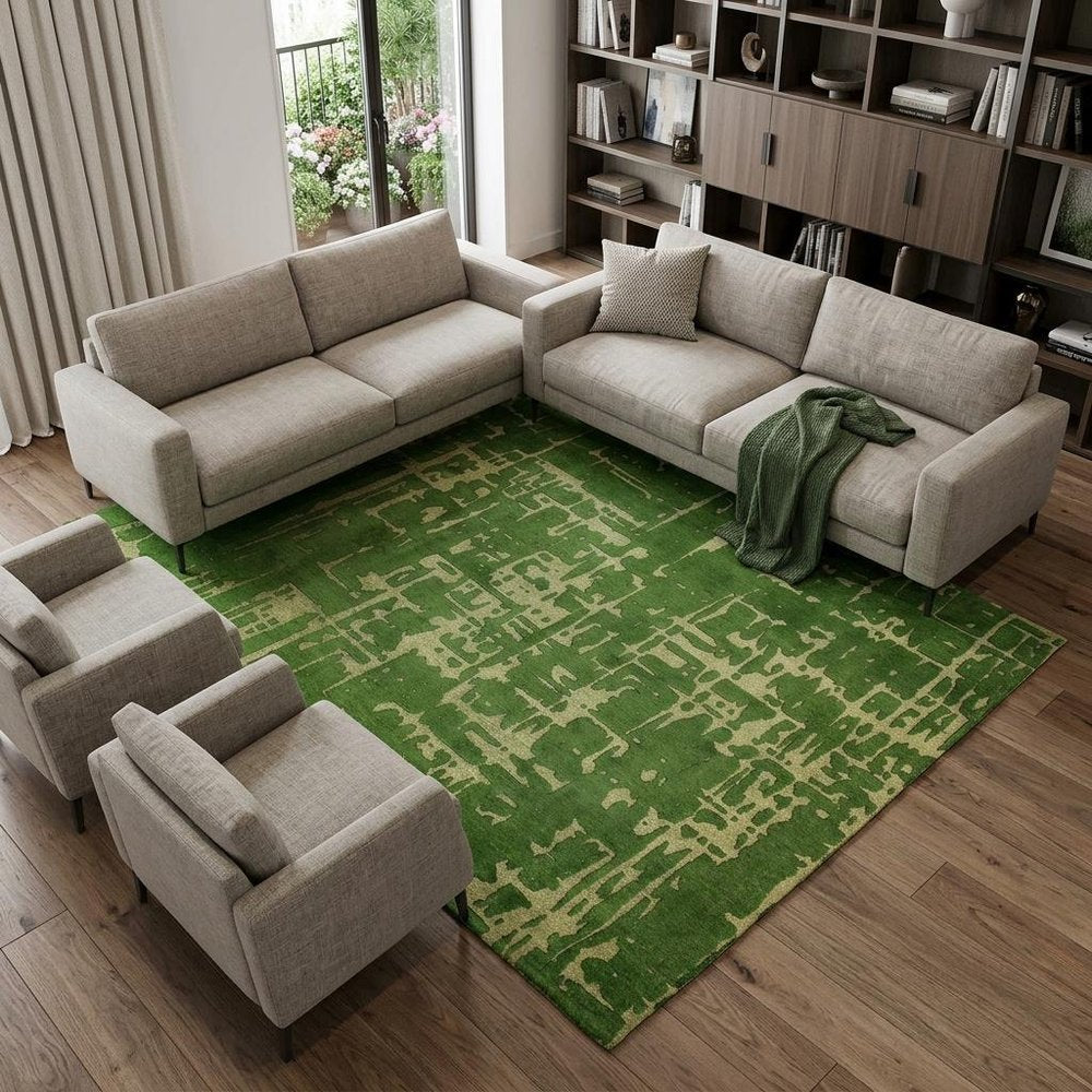 9' X 13' Green Abstract Non Skid Area Rug