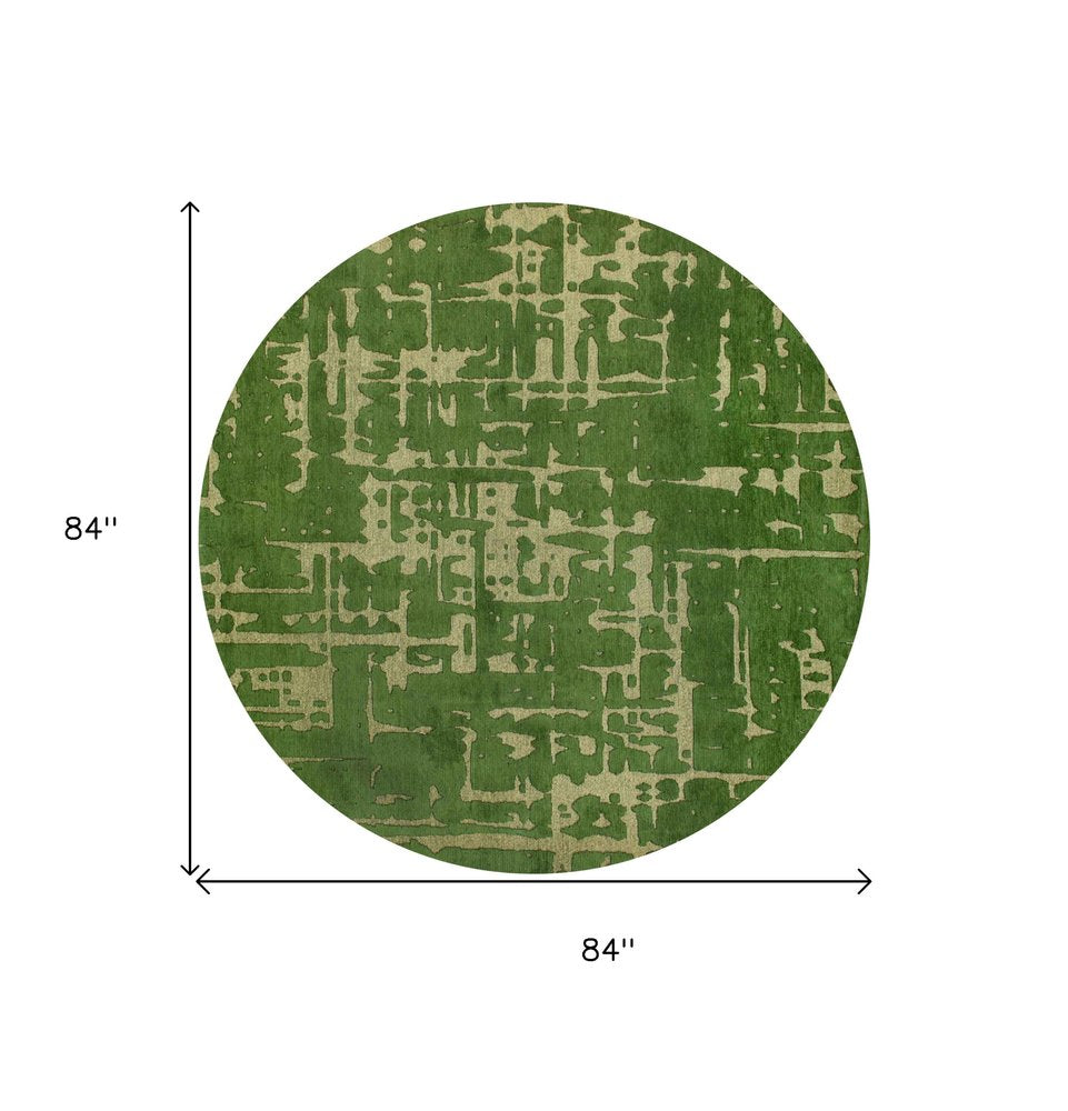8' Green Round Abstract Non Skid Area Rug