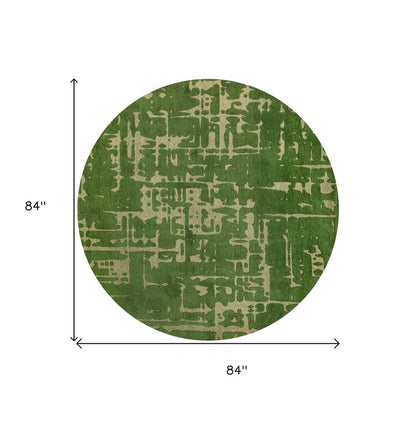 8' Green Round Abstract Non Skid Area Rug