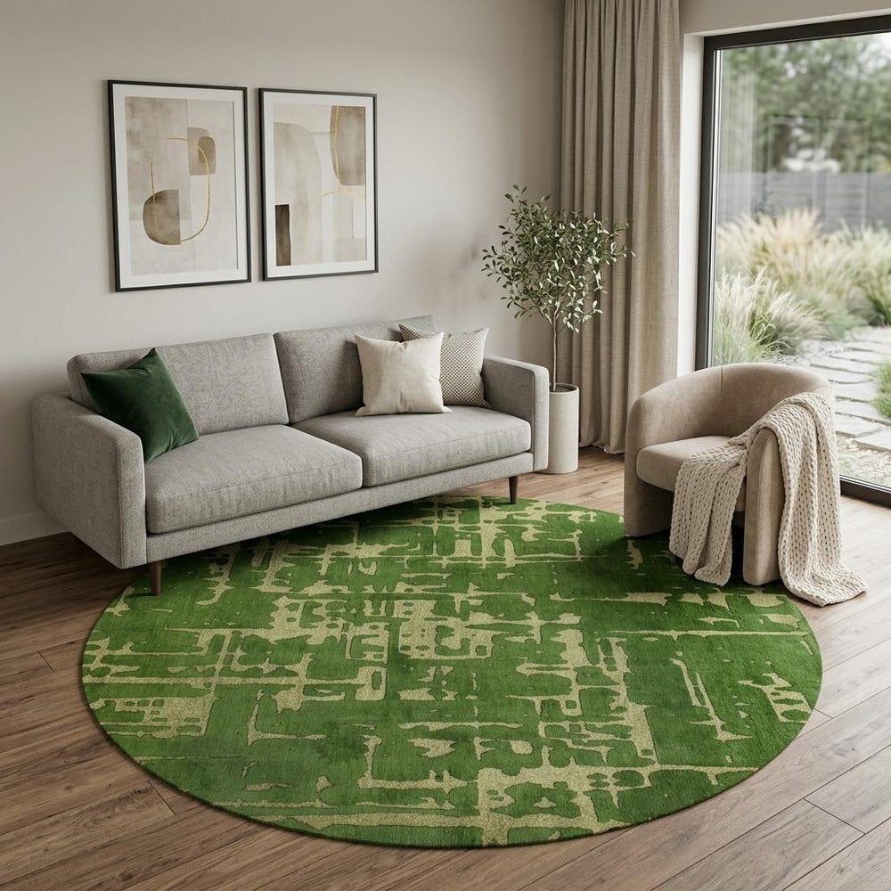 8' Green Round Abstract Non Skid Area Rug