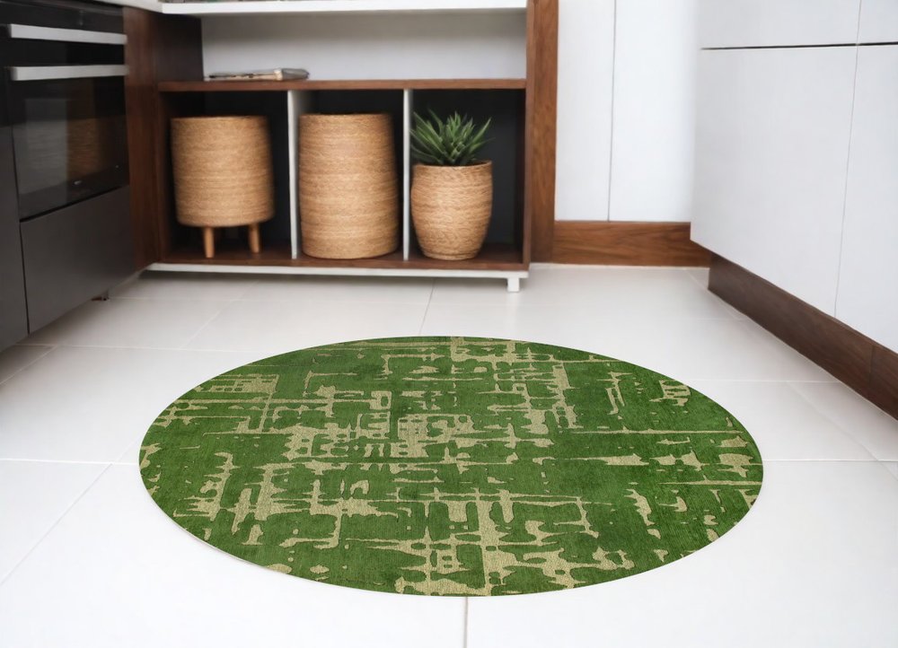 8' Green Round Abstract Non Skid Area Rug