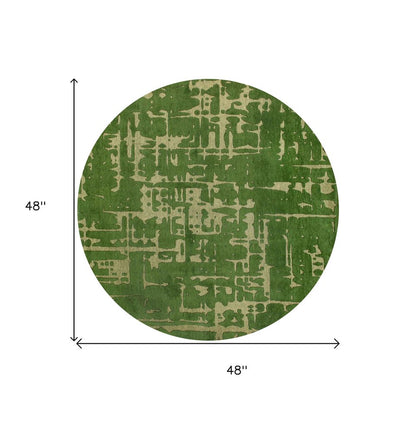 5' Green Round Abstract Non Skid Area Rug