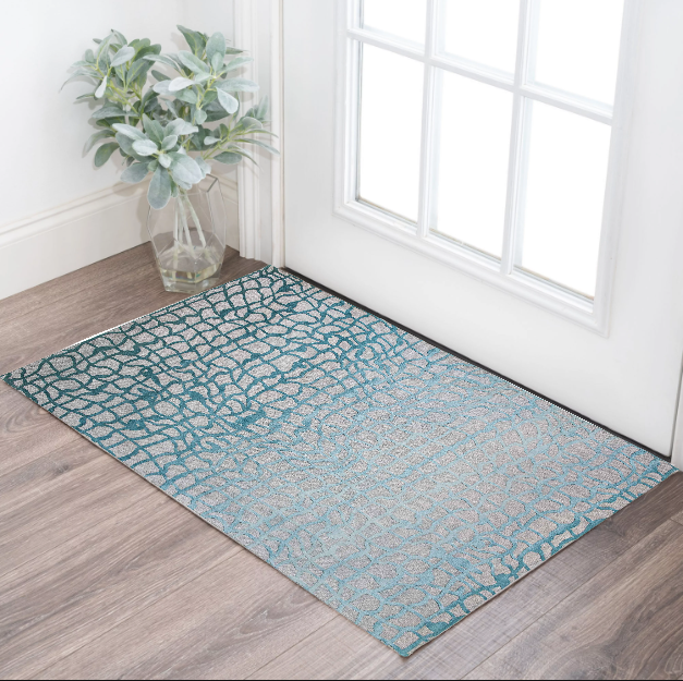 3' X 5' Blue and Gray Abstract Non Skid Area Rug