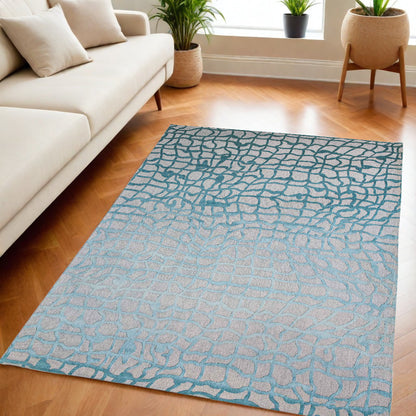 5' X 7' Blue and Gray Abstract Non Skid Area Rug