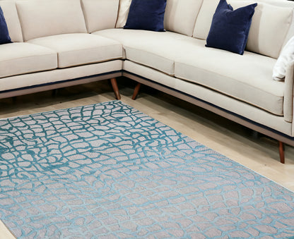 6' X 8' Blue and Gray Abstract Non Skid Area Rug