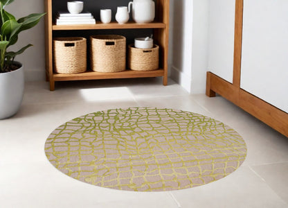 8' Gray and Green Round Abstract Non Skid Area Rug