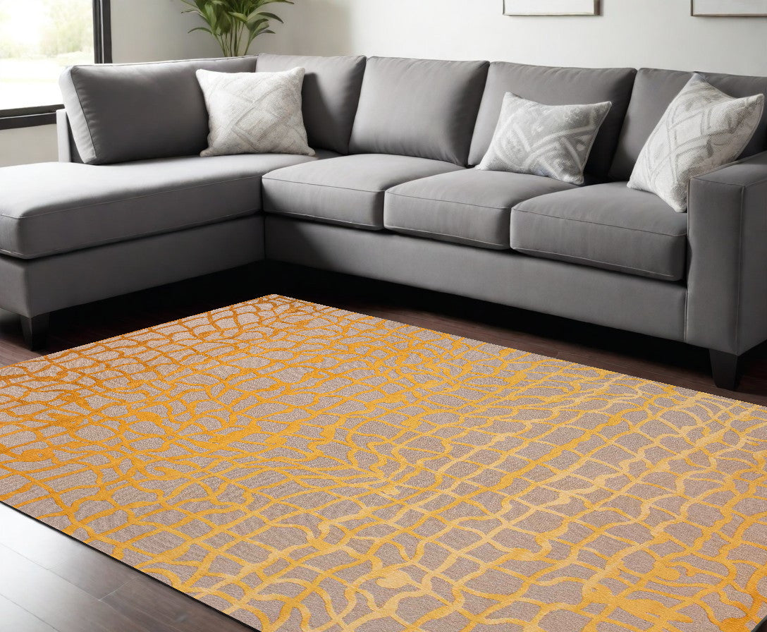 7' X 9' Gray and Orange Abstract Non Skid Area Rug