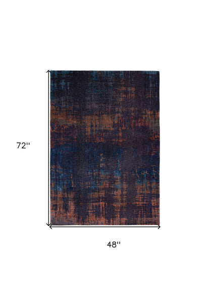 5' X 7' Blue and Brown Abstract Non Skid Area Rug