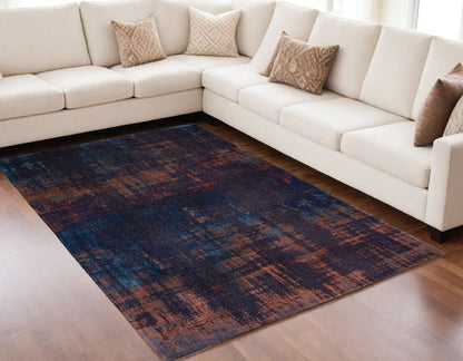 5' X 7' Blue and Brown Abstract Non Skid Area Rug