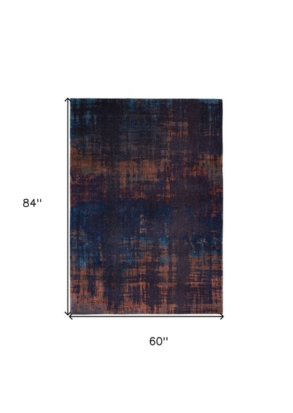 6' X 8' Blue and Brown Abstract Non Skid Area Rug