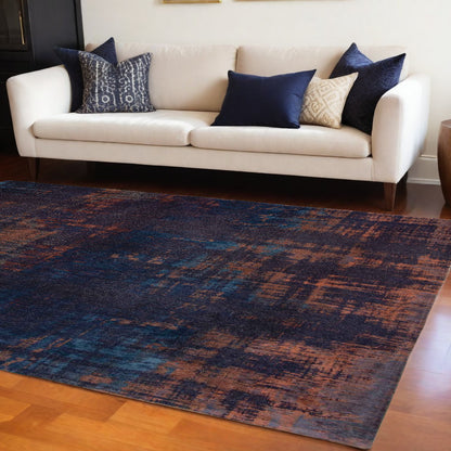 6' X 8' Blue and Brown Abstract Non Skid Area Rug