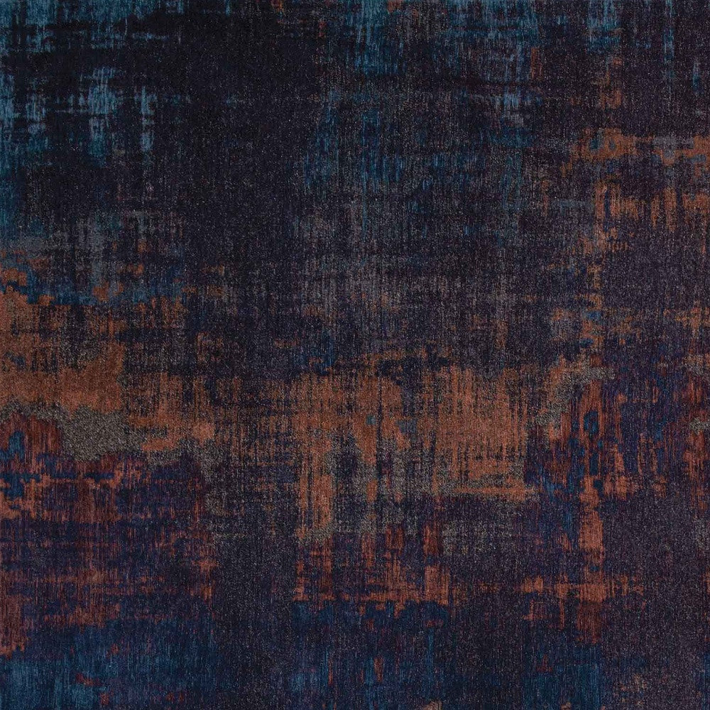 7' X 9' Blue and Brown Abstract Non Skid Area Rug