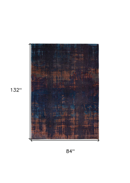 8' X 11' Blue and Brown Abstract Non Skid Area Rug