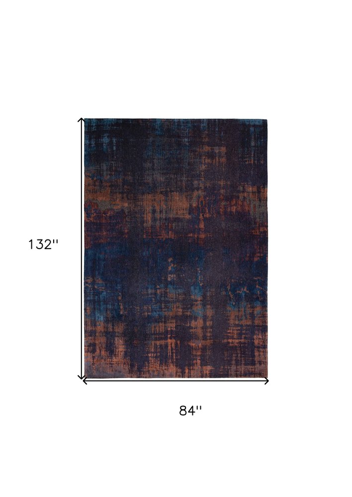 8' X 11' Blue and Brown Abstract Non Skid Area Rug