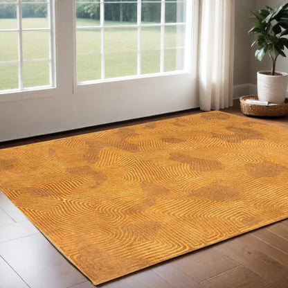 3' X 5' Yellow Abstract Non Skid Area Rug