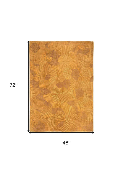 5' X 7' Yellow Abstract Non Skid Area Rug