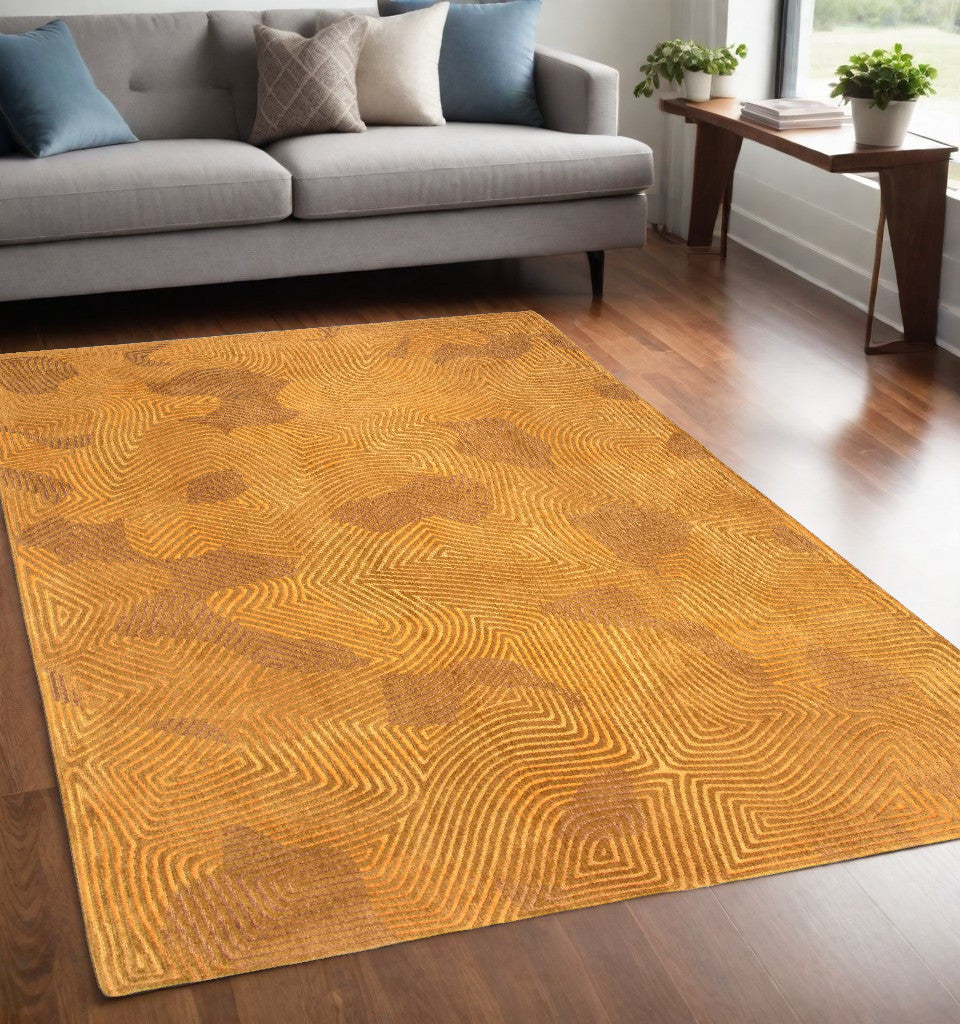 5' X 7' Yellow Abstract Non Skid Area Rug