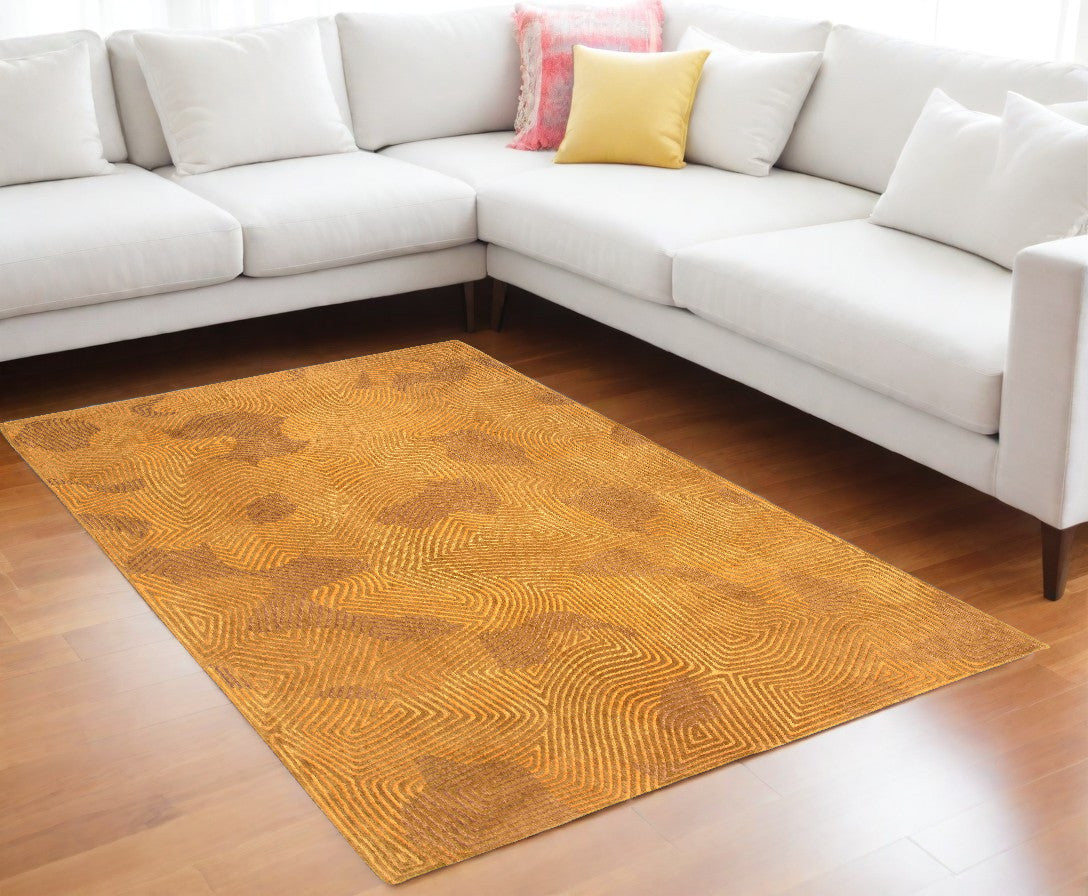 6' X 8' Yellow Abstract Non Skid Area Rug