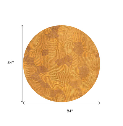 8' Yellow Round Abstract Non Skid Area Rug