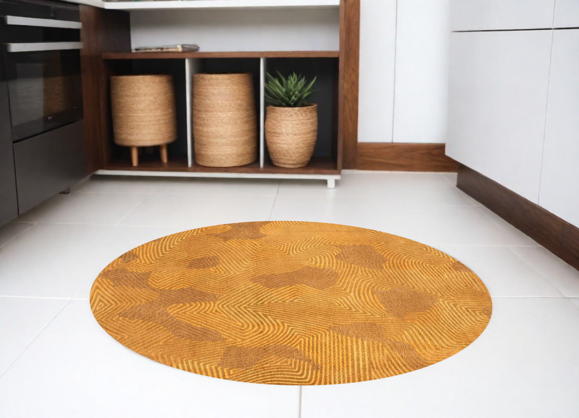 8' Yellow Round Abstract Non Skid Area Rug