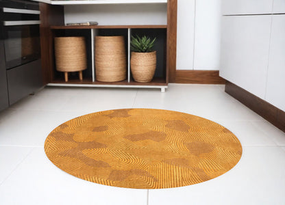 8' Yellow Round Abstract Non Skid Area Rug