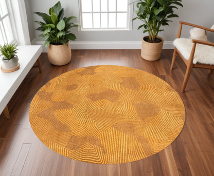 5' Yellow Round Abstract Non Skid Area Rug