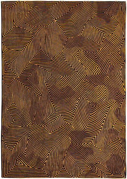 5' X 7' Black and Gold Abstract Non Skid Area Rug