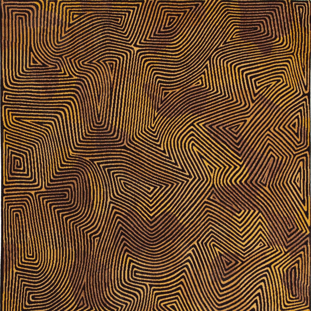 5' X 7' Black and Gold Abstract Non Skid Area Rug