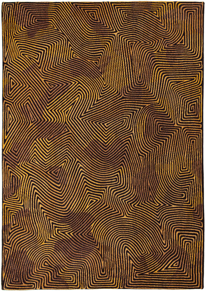 5' X 7' Black and Gold Abstract Non Skid Area Rug