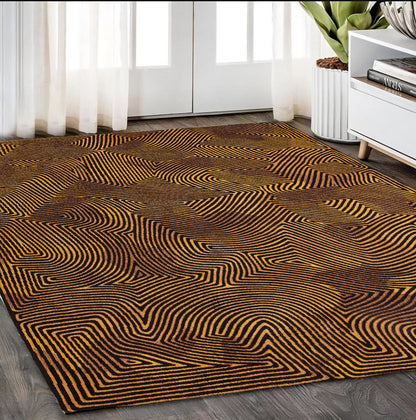 5' X 7' Black and Gold Abstract Non Skid Area Rug