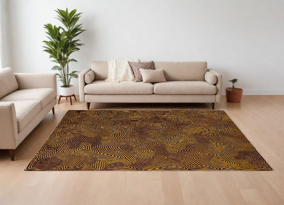 6' X 8' Black and Gold Abstract Non Skid Area Rug