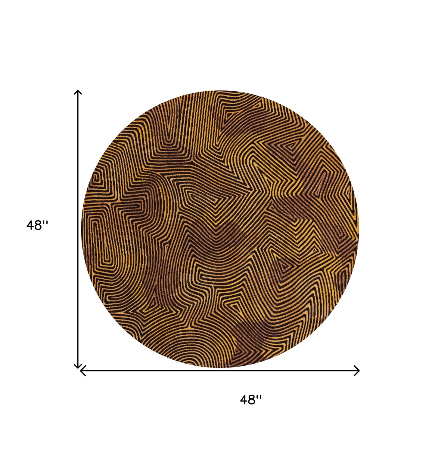 5' Black and Gold Round Abstract Non Skid Area Rug