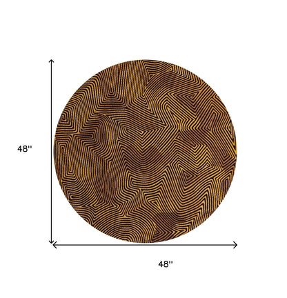 5' Black and Gold Round Abstract Non Skid Area Rug