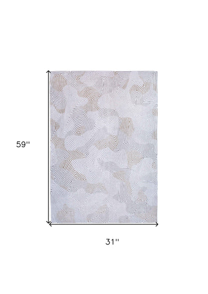 3' X 5' White Abstract Non Skid Area Rug