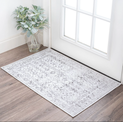 3' X 5' White Abstract Non Skid Area Rug