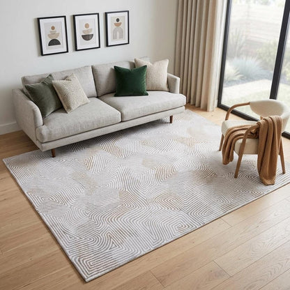5' X 7' White Abstract Non Skid Area Rug