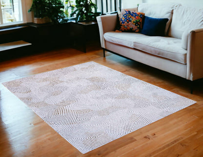 5' X 7' White Abstract Non Skid Area Rug