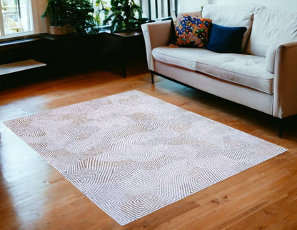 5' X 7' White Abstract Non Skid Area Rug