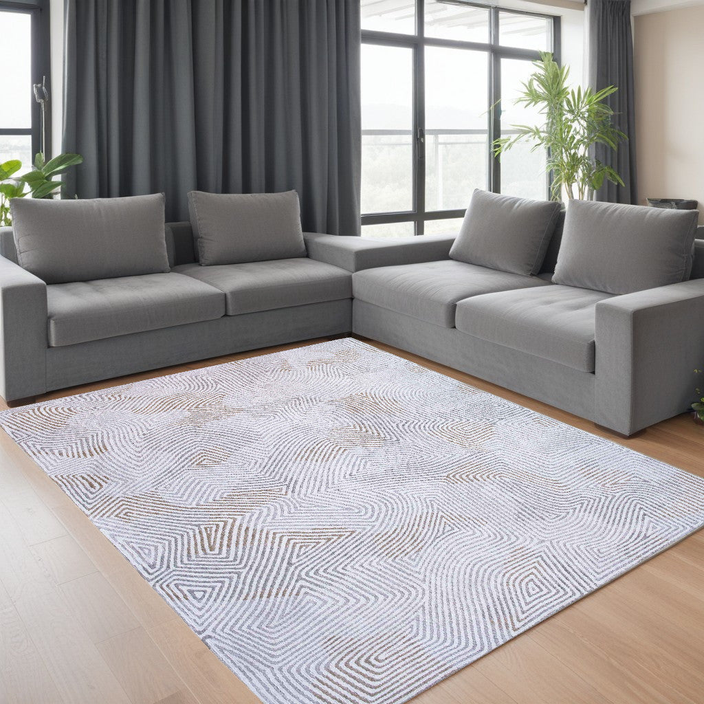 6' X 8' White Abstract Non Skid Area Rug