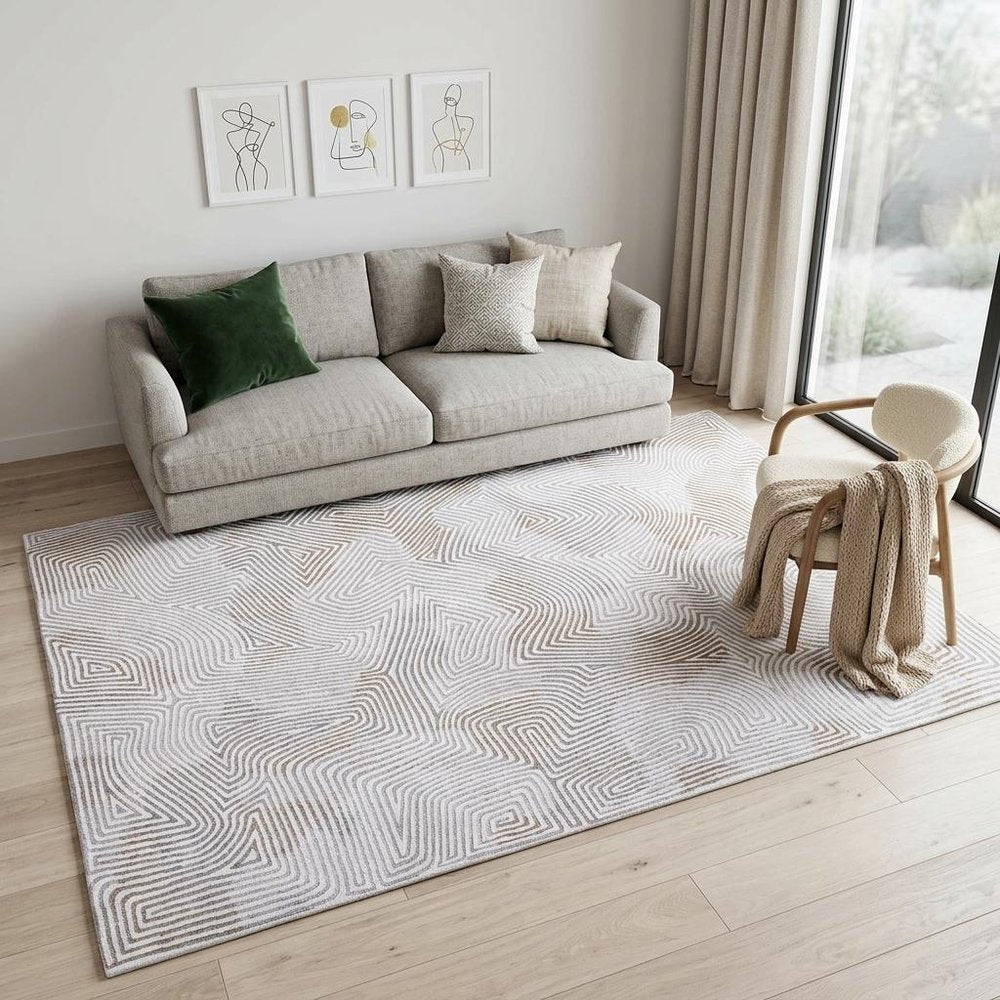 6' X 8' White Abstract Non Skid Area Rug