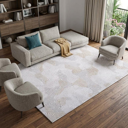 7' X 9' White Abstract Non Skid Area Rug