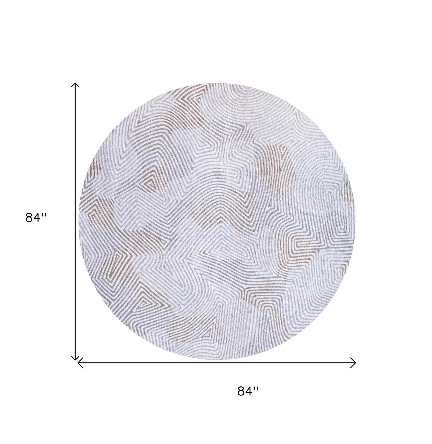 8' White Round Abstract Non Skid Area Rug