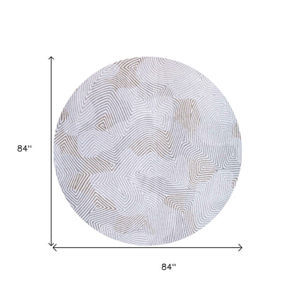 8' White Round Abstract Non Skid Area Rug