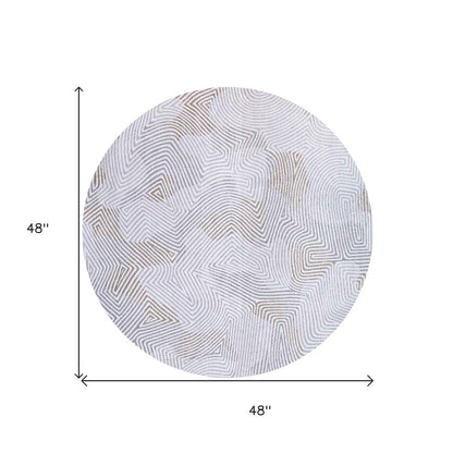 5' White Round Abstract Non Skid Area Rug
