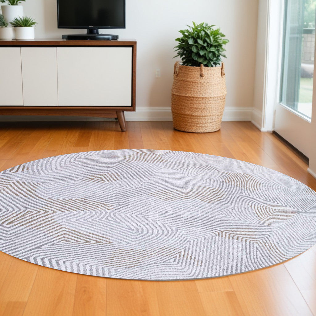 5' White Round Abstract Non Skid Area Rug