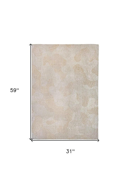 3' X 5' Beige and White Abstract Non Skid Area Rug