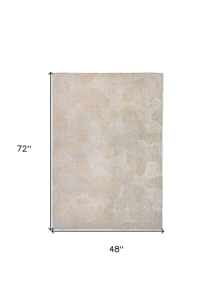 5' X 7' Beige and White Abstract Non Skid Area Rug