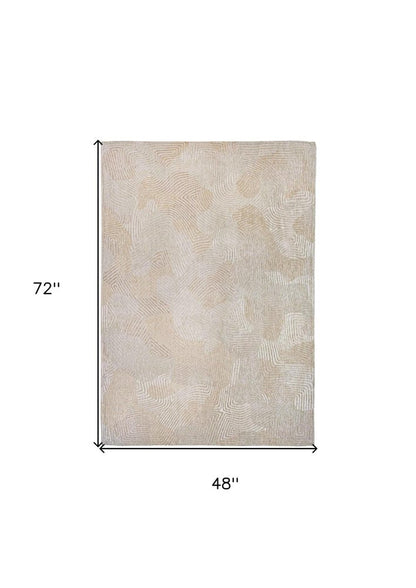 5' X 7' Beige and White Abstract Non Skid Area Rug