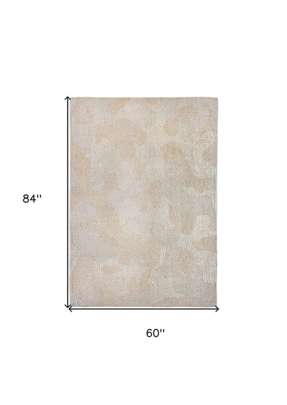 6' X 8' Beige and White Abstract Non Skid Area Rug