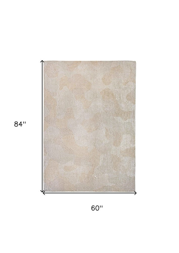 6' X 8' Beige and White Abstract Non Skid Area Rug